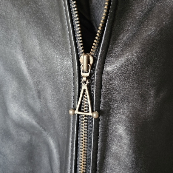 Unisex Winlit vintage black leather elongated hooded zip front drawcord jacket - Picture 4 of 8